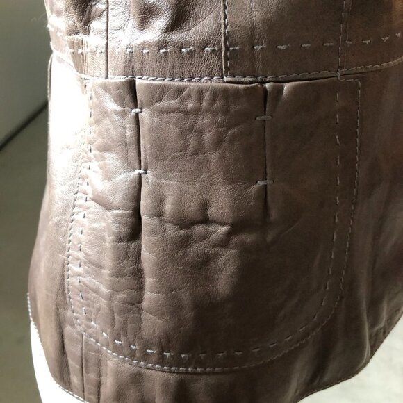 Hugo Boss Lined 2 Button Lamb Leather Blazer Jacket w Pickstitching Brown Sz 8 - Picture 13 of 16